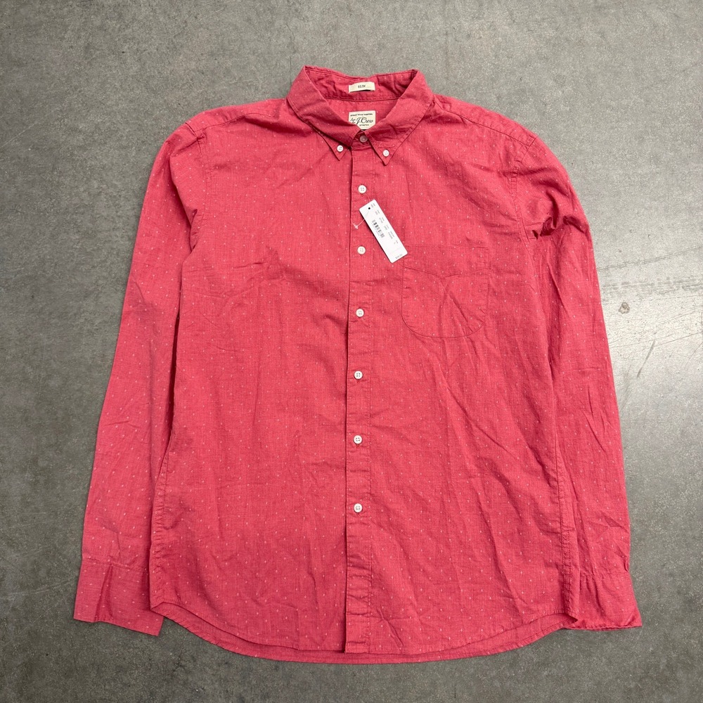 J.Crew Mens Secret Wash Stretch Slim Fit Shirt Red Diamond K7194 Large NWT